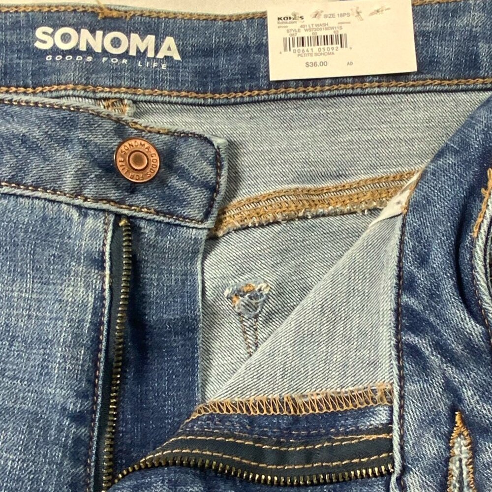 NWT Sonoma Petite Short 18PS Mid Rise Bootcut Jeans Light Wash Distressed 18 - Picture 5 of 16